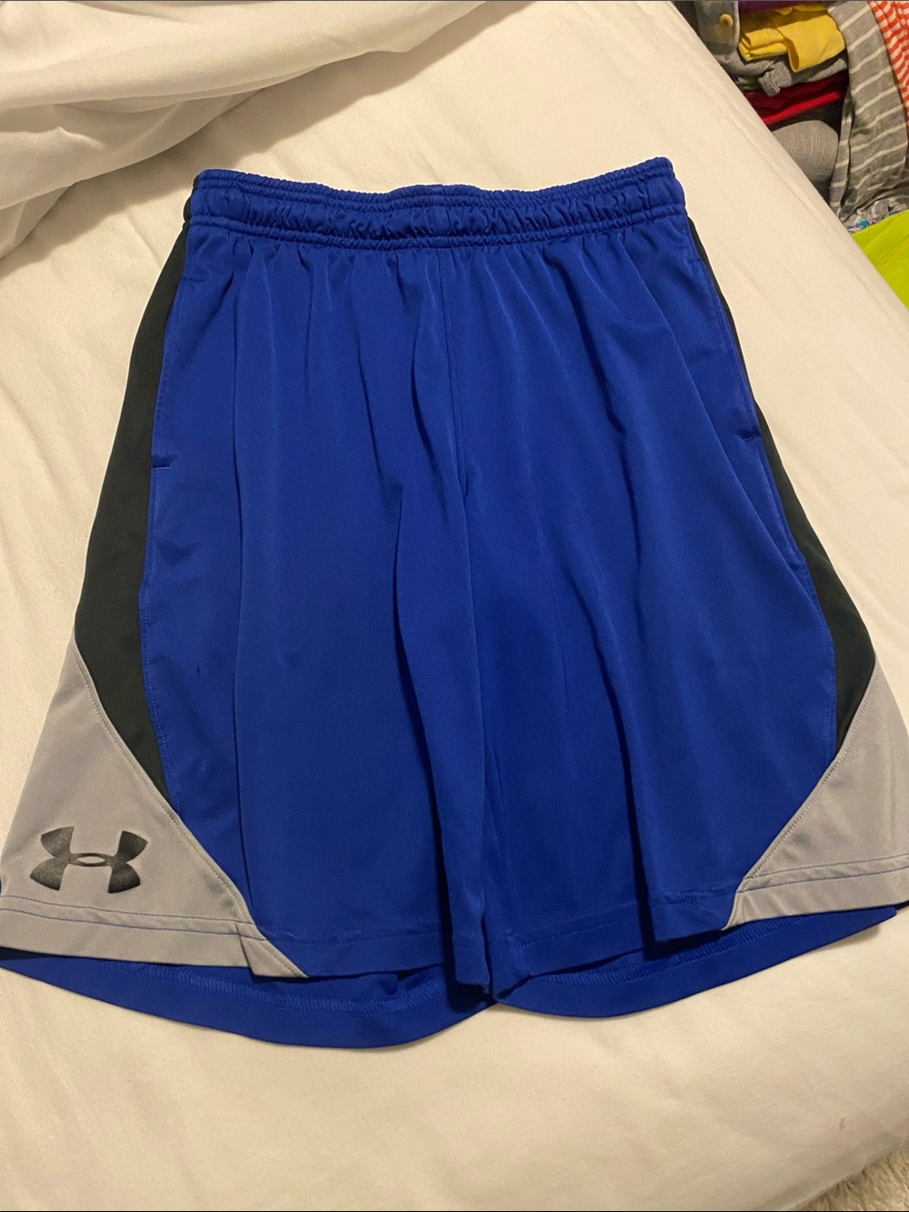 Under Armour Men’s Royal Blue Athletic Shorts with Black & Gray Panels